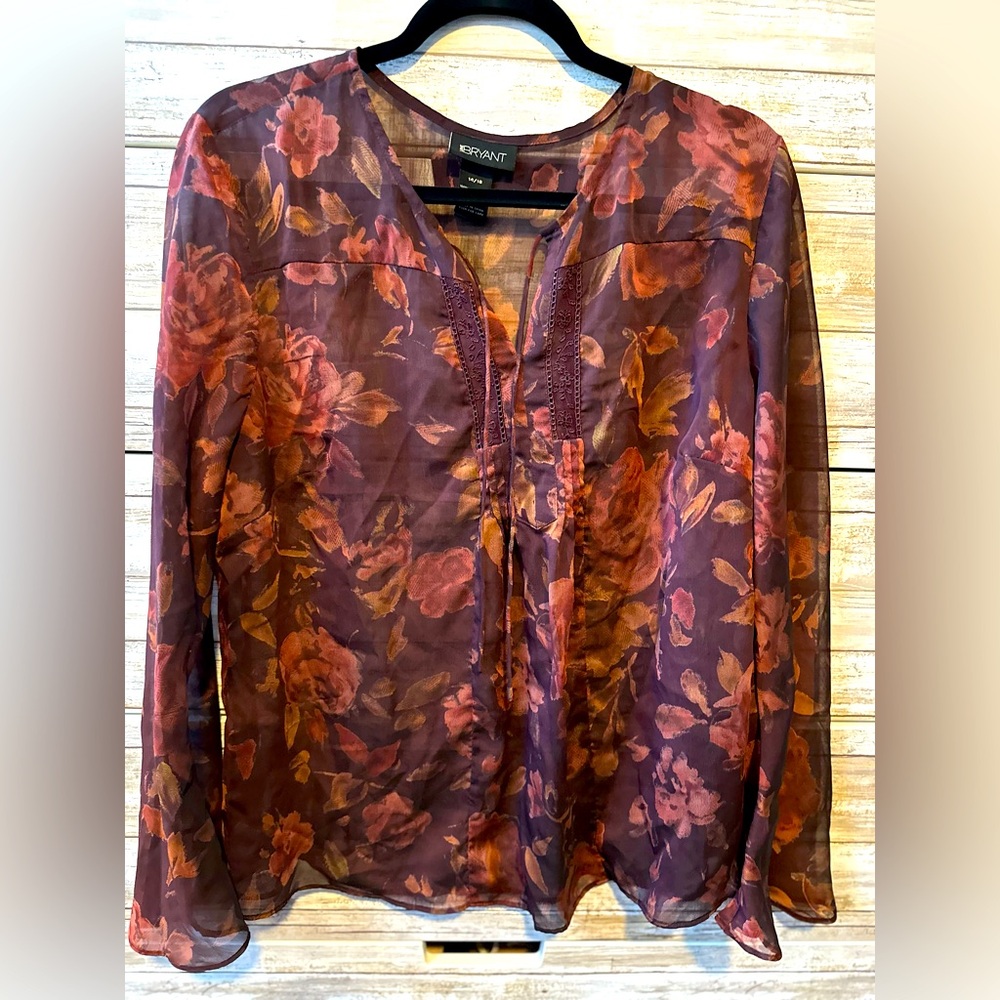 🌺 Lane Bryant Sheer Floral Blouse 14/16 Boho Long Sleeve Top